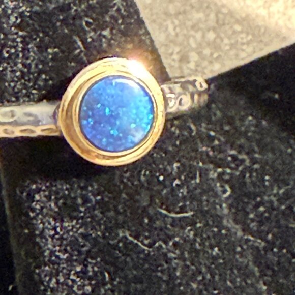 Inaya Sterling Silver 925 and 14K Gold Stack Ring Set w/ Opals & Tanzanite, 5.75 - Picture 8 of 14